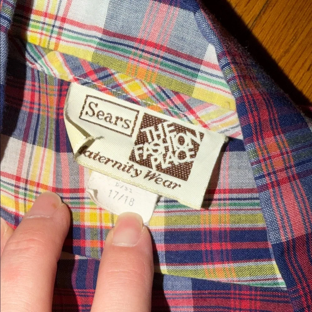 Women’s Vintage Sears Maternity Plaid Short Sleeve Shirt 17/18 - Picture 3 of 7